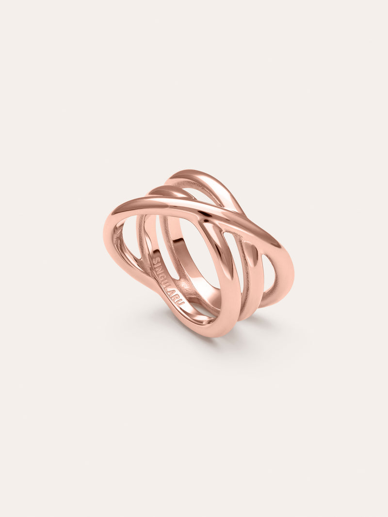 Anillo Trinity Acero Baño Oro Rosa