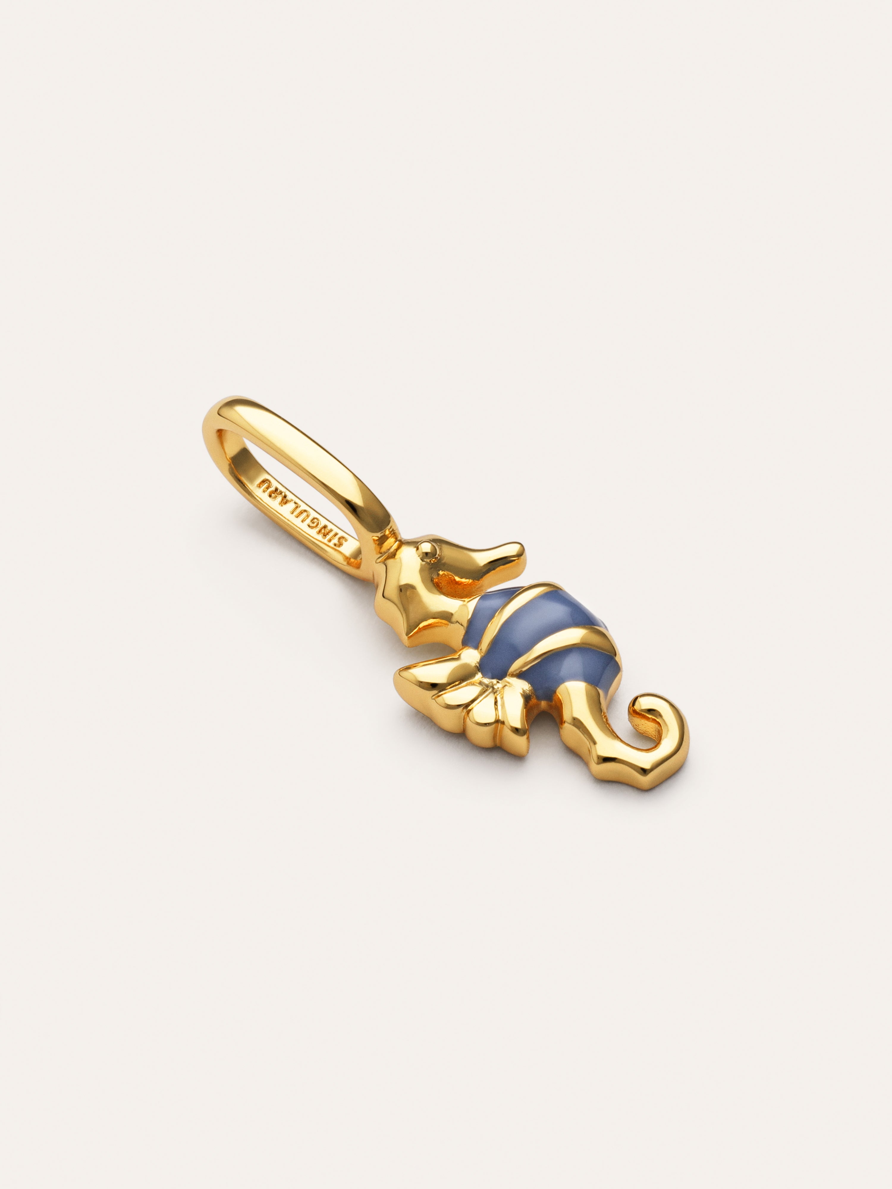 Charm Seepferdchen Blau Vergoldet