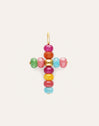 Charm Cruz Color Stones Acero Baño Oro