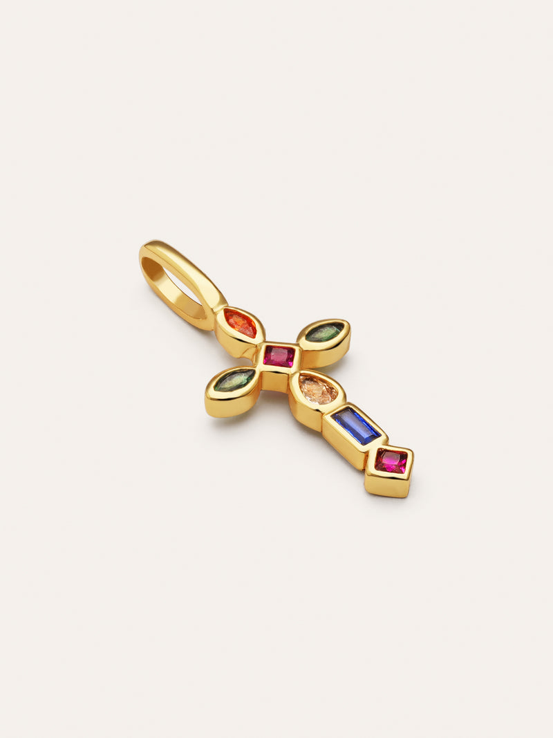 Charm Kreuz Cascade Silber vergoldet