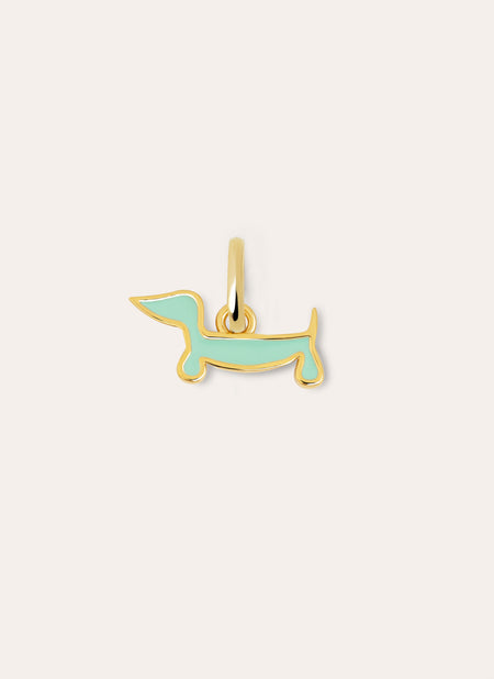 Mini Teckel Dog Enamel Sky Gold Charm