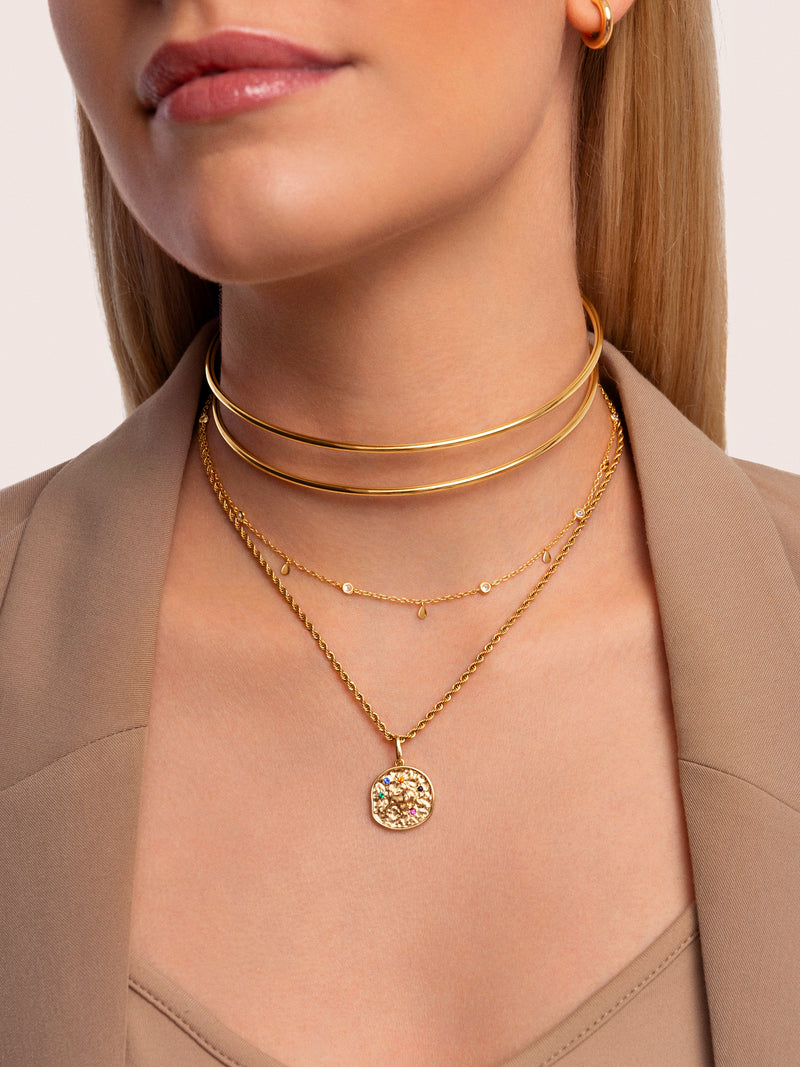 Double Ring Halsband, vergoldet