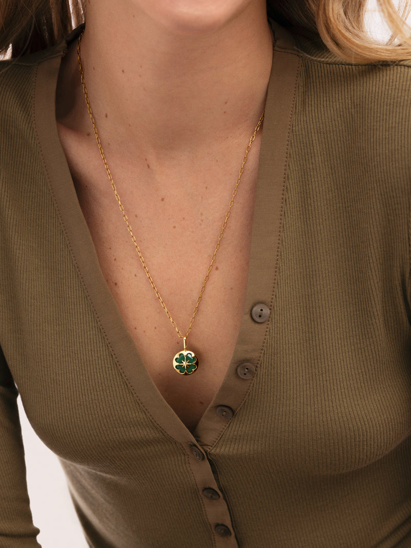 Charm Kleeblatt Achat 18kt vergoldet