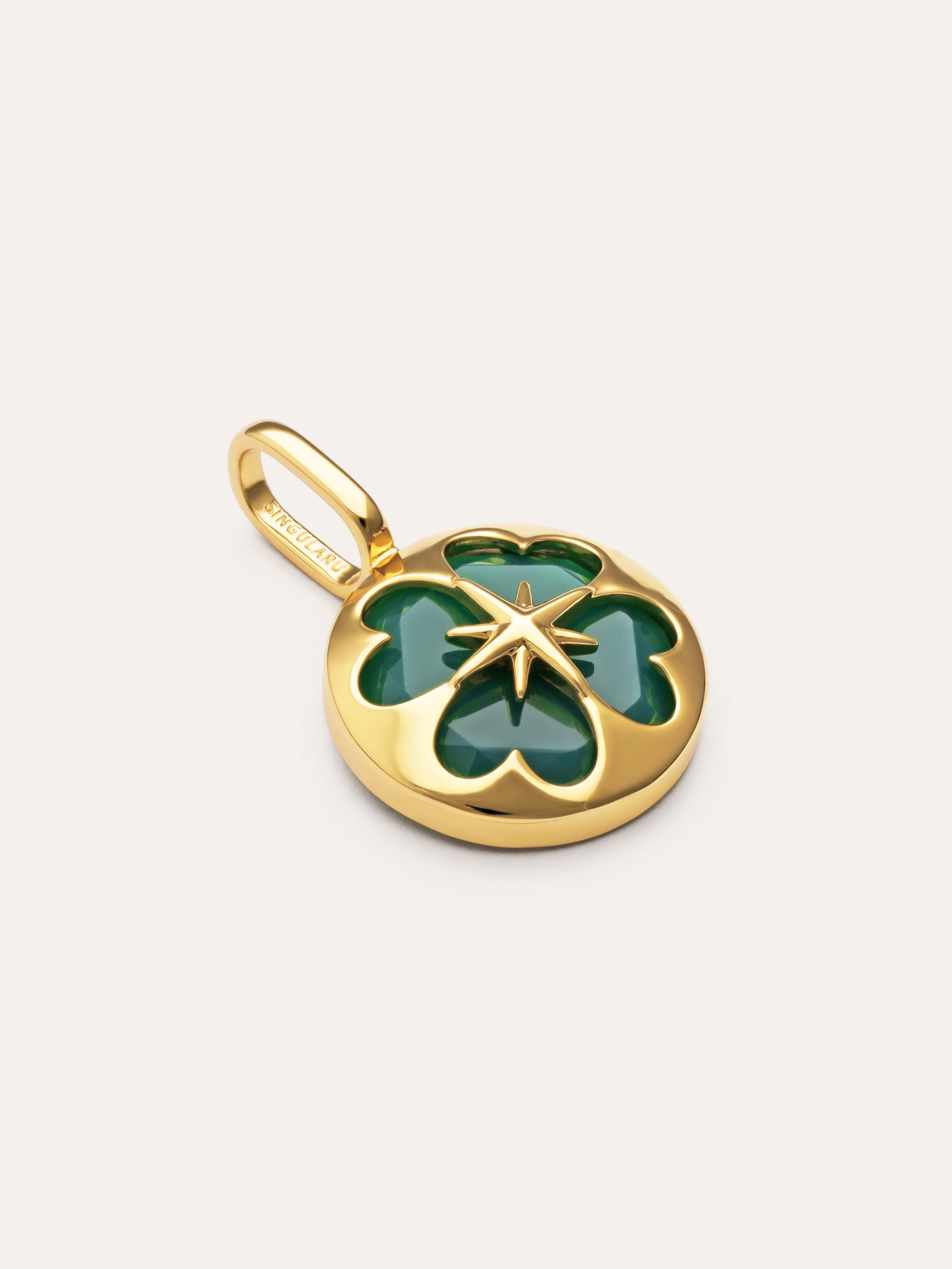 Charm Kleeblatt Achat 18kt vergoldet
