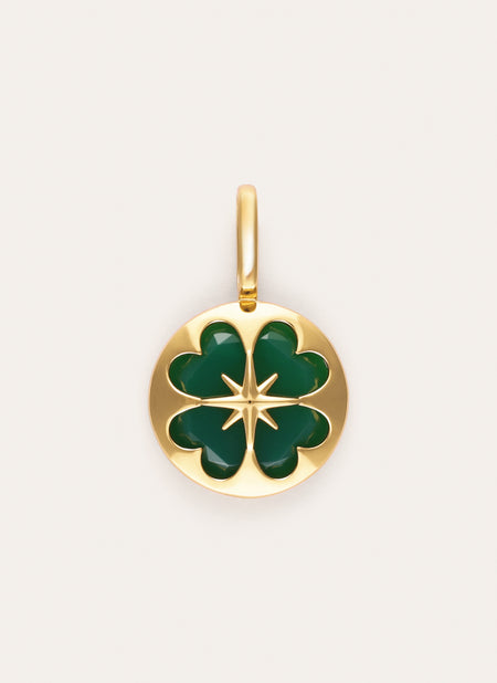 Charm Kleeblatt Achat 18kt vergoldet