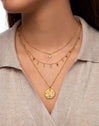 Collar Medallion Five Stones Acero Baño Oro