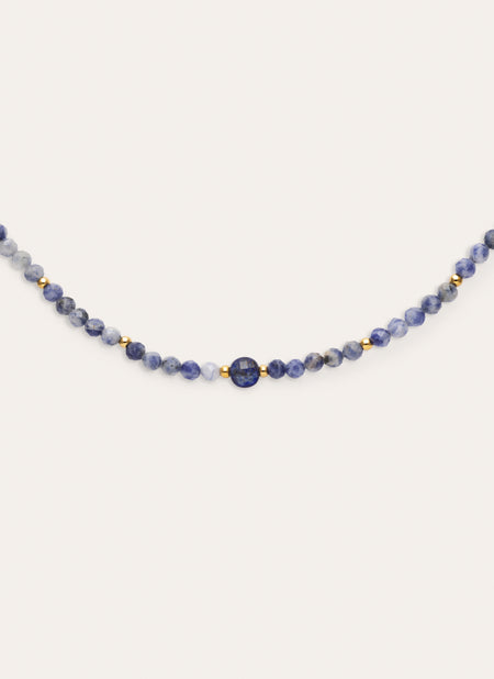 Collier Amulet Cyanite Acier Plaqué Or