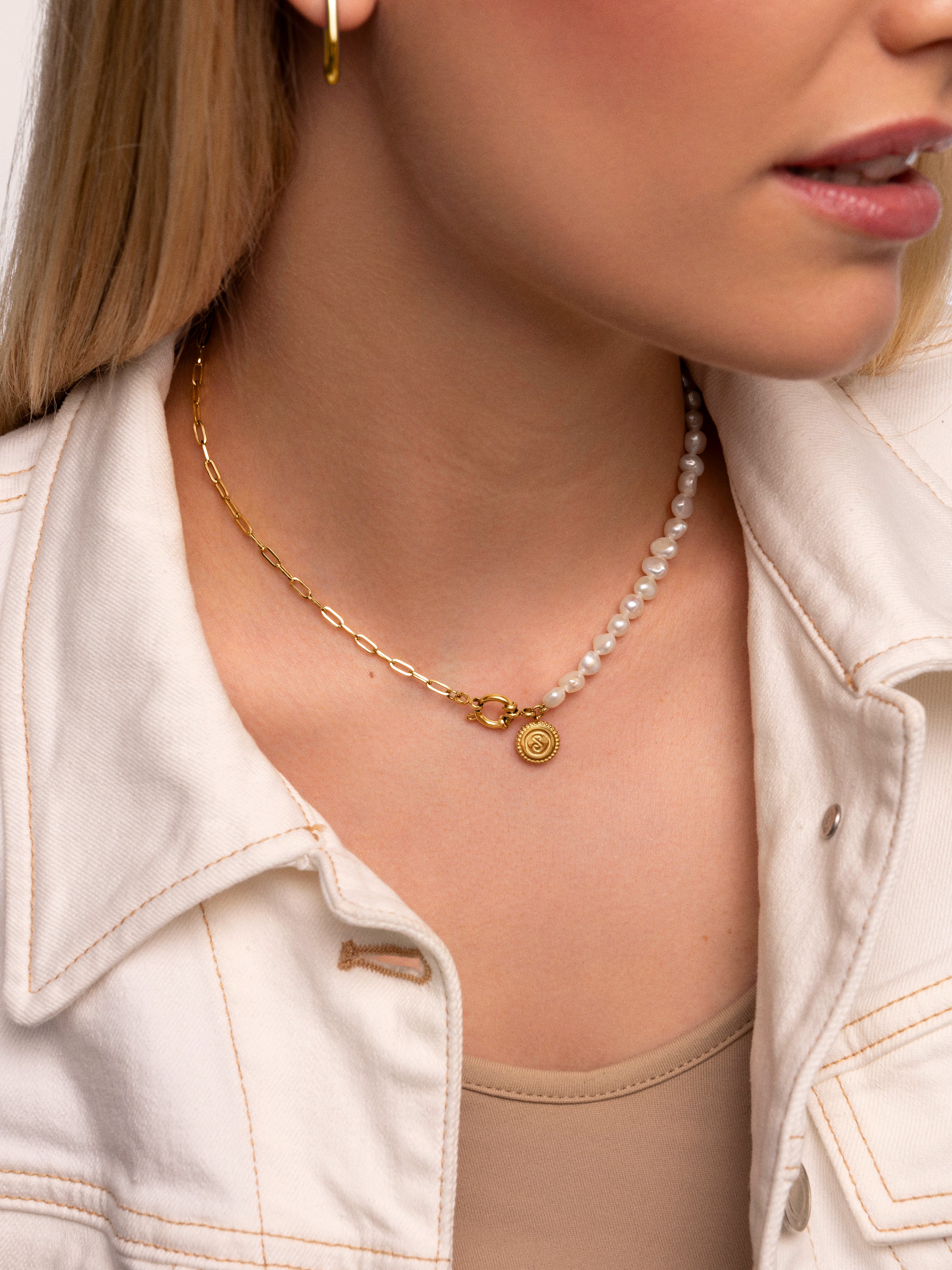 Chic Pearl Stainless Steel Gold Necklace