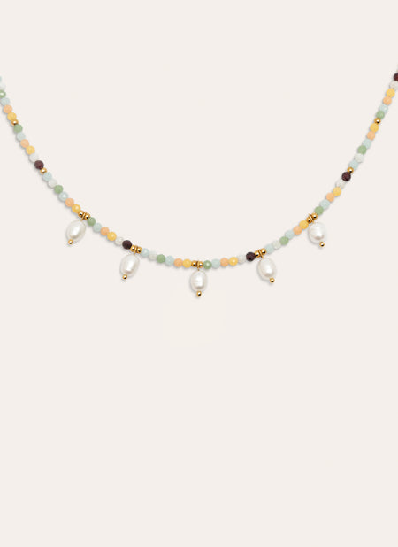 Collier Crystal Perlas Acier Plaqué Or