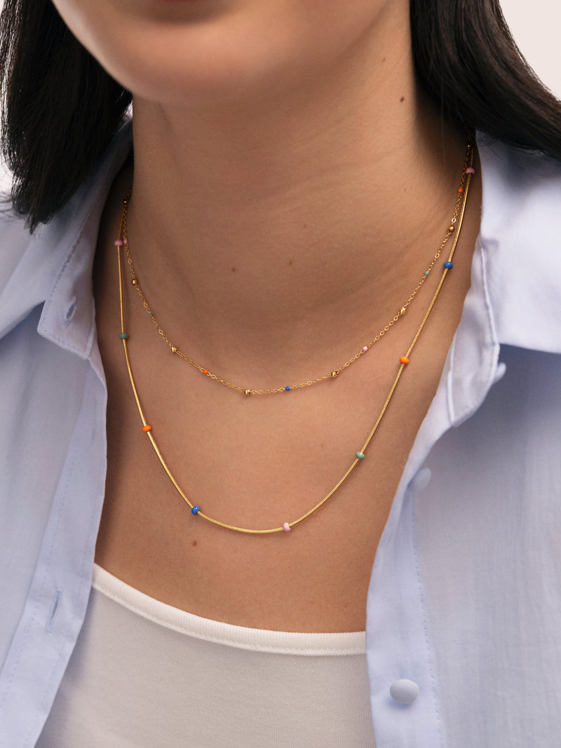 Doppelter Carla Emaille Halskette Edelstahl mit Goldbeschichtung