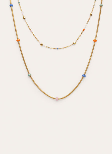 Collar Doble Carla Enamel Acero Baño Oro