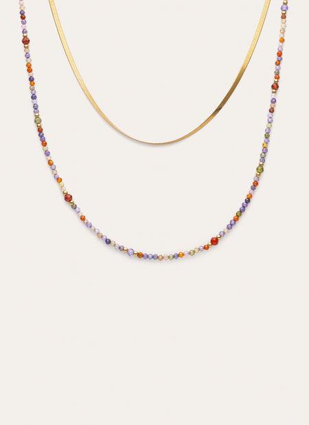 Doble Crystals Lisse Stainless Steel Gold Necklace
