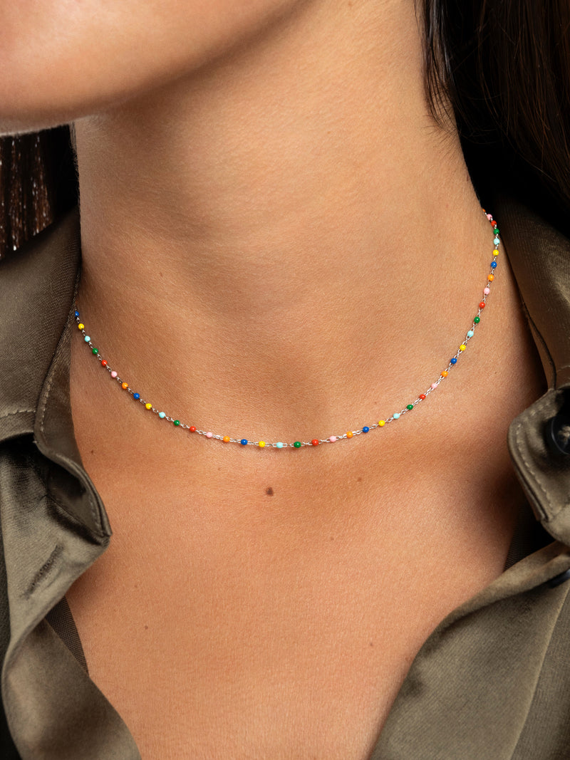 Dots Colors Enamel Halskette Silber
