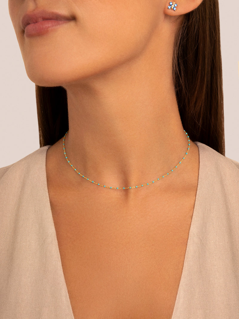 Dots Turquoise Enamel Halskette Silber, vergoldet