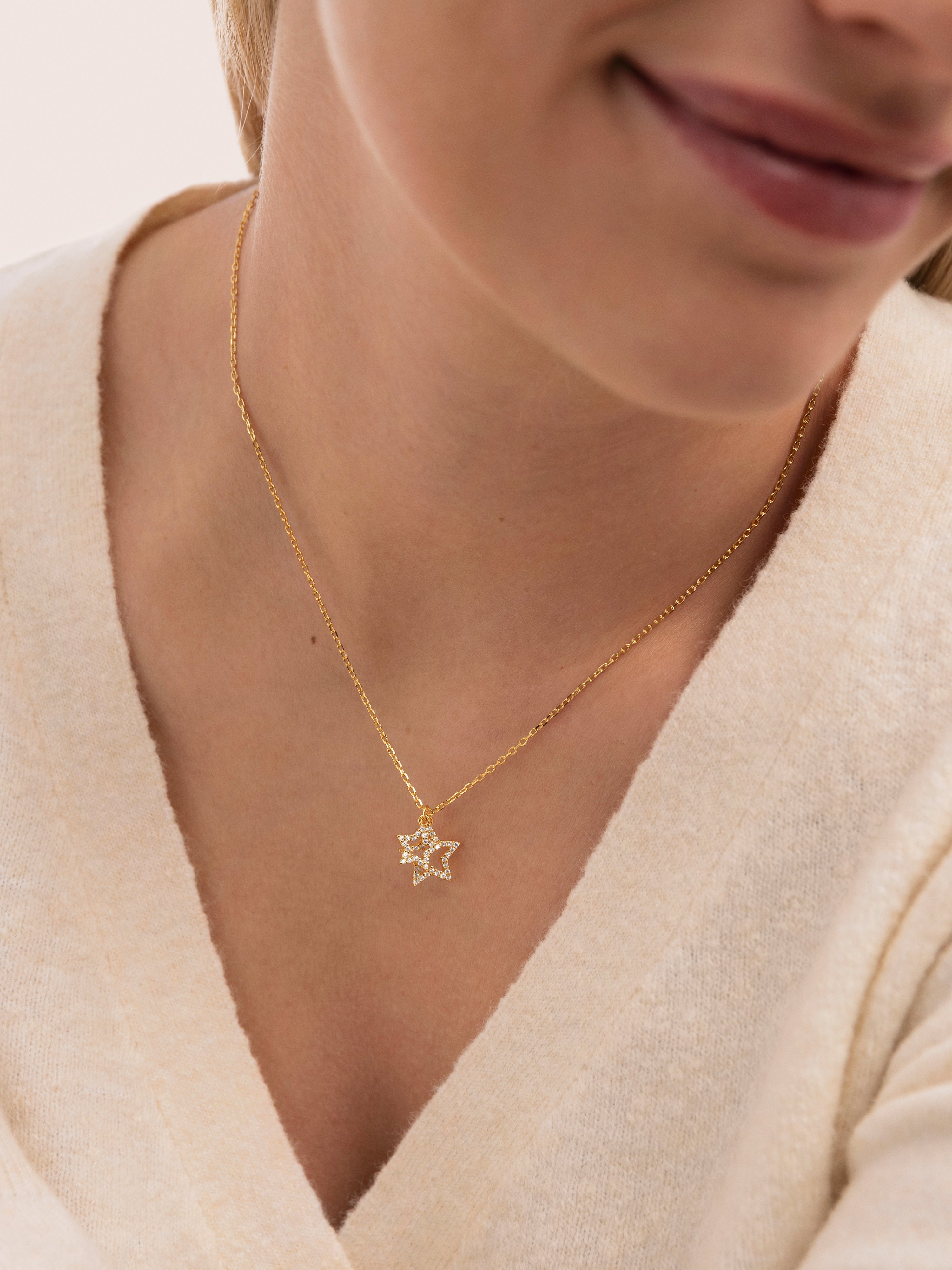 Collier Duo Stars Spark Argent Plaqué Or