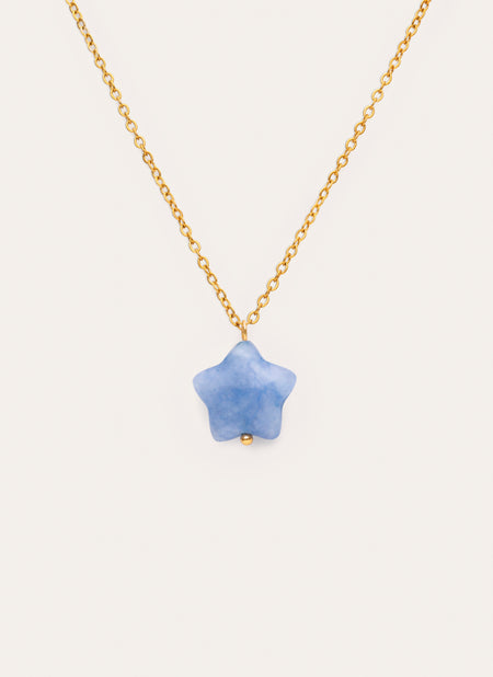 Collier étoile aigue-marine en Acier plaqué or