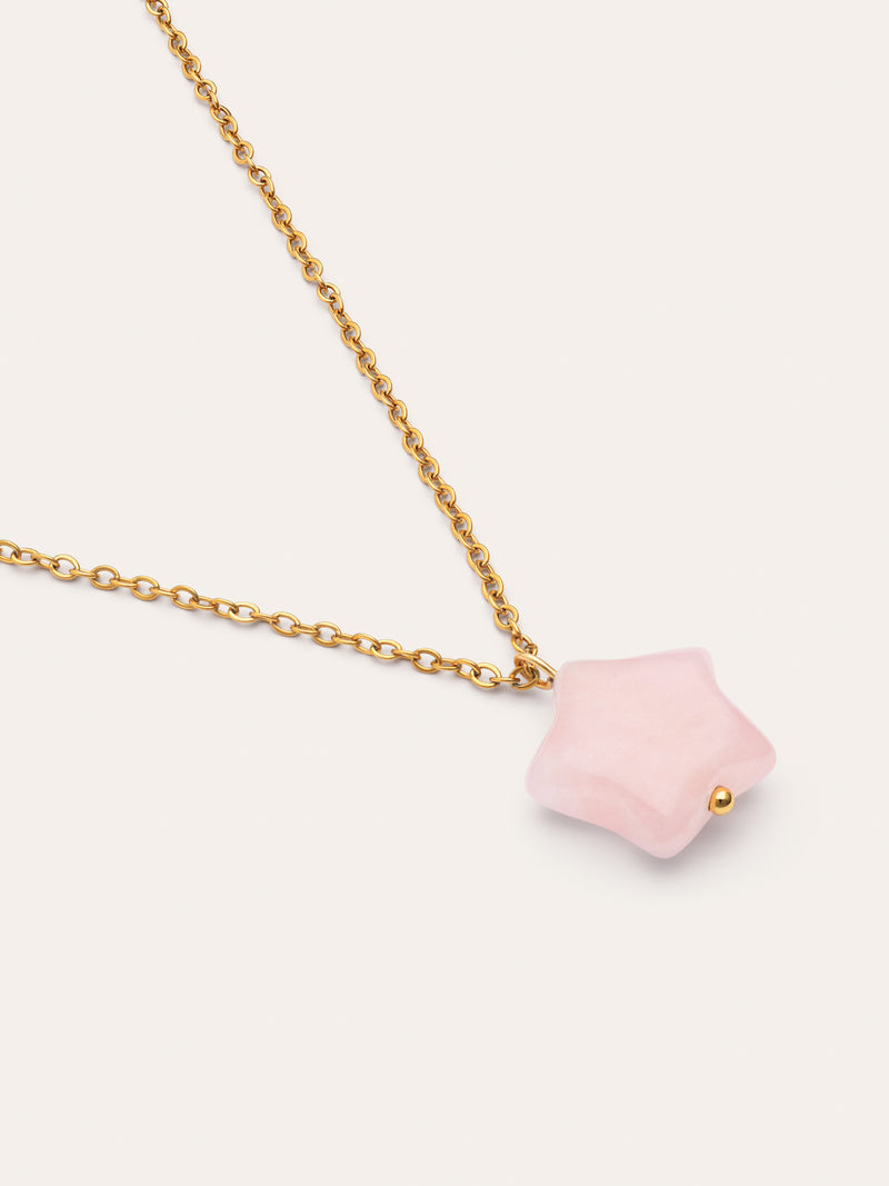 Collier Étoile Quartz Rose Acier Plaqué Or