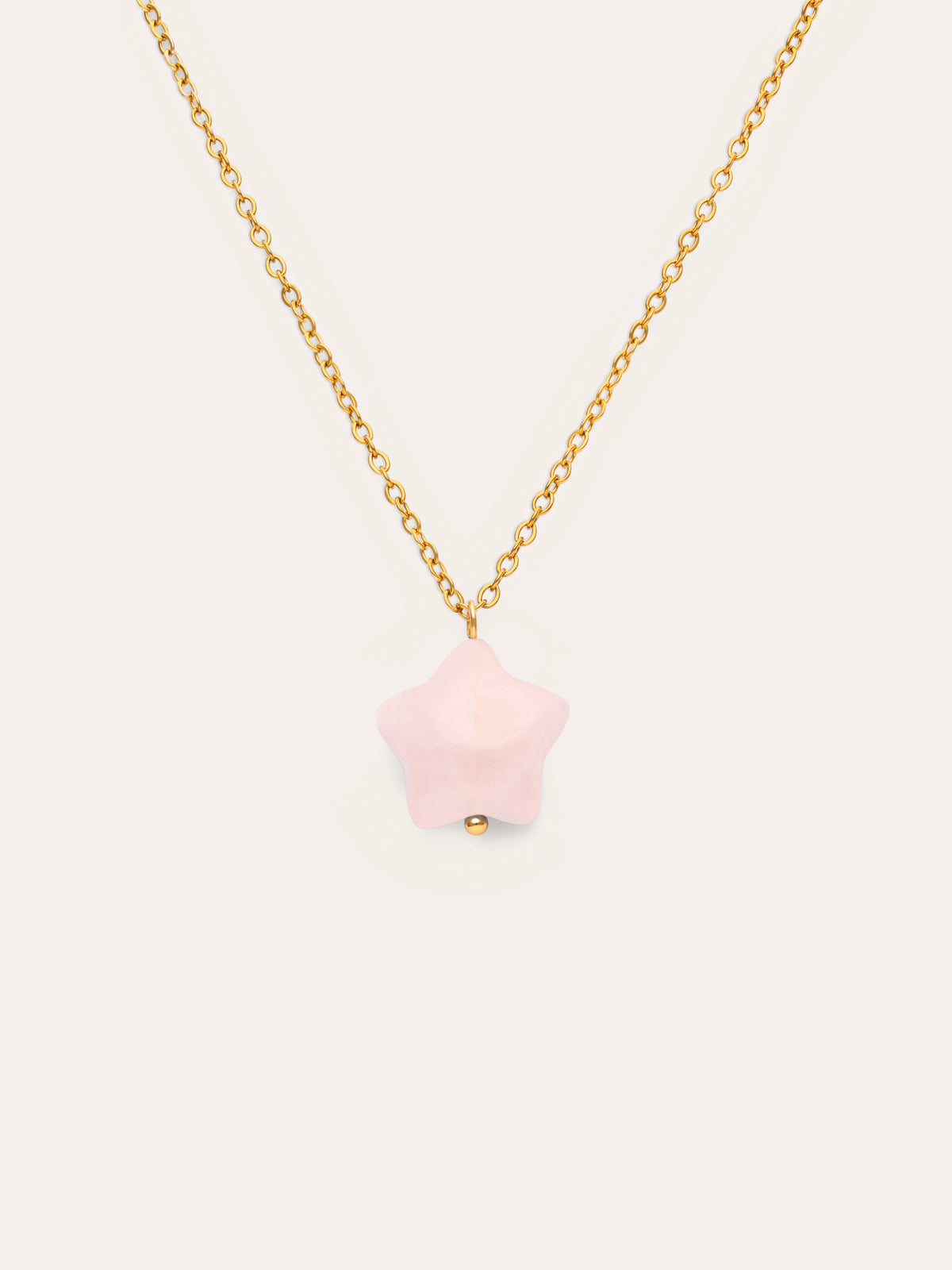 Collier Étoile Quartz Rose Acier Plaqué Or