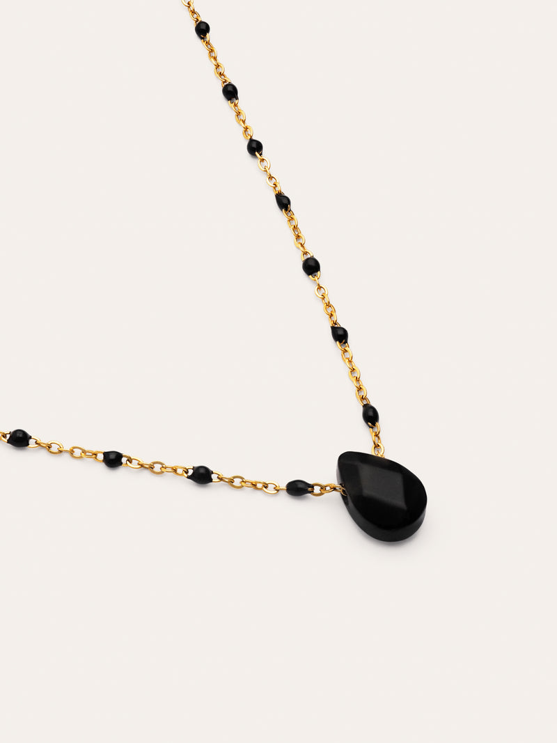Colar Hydra Preto Aço Banhado a Ouro