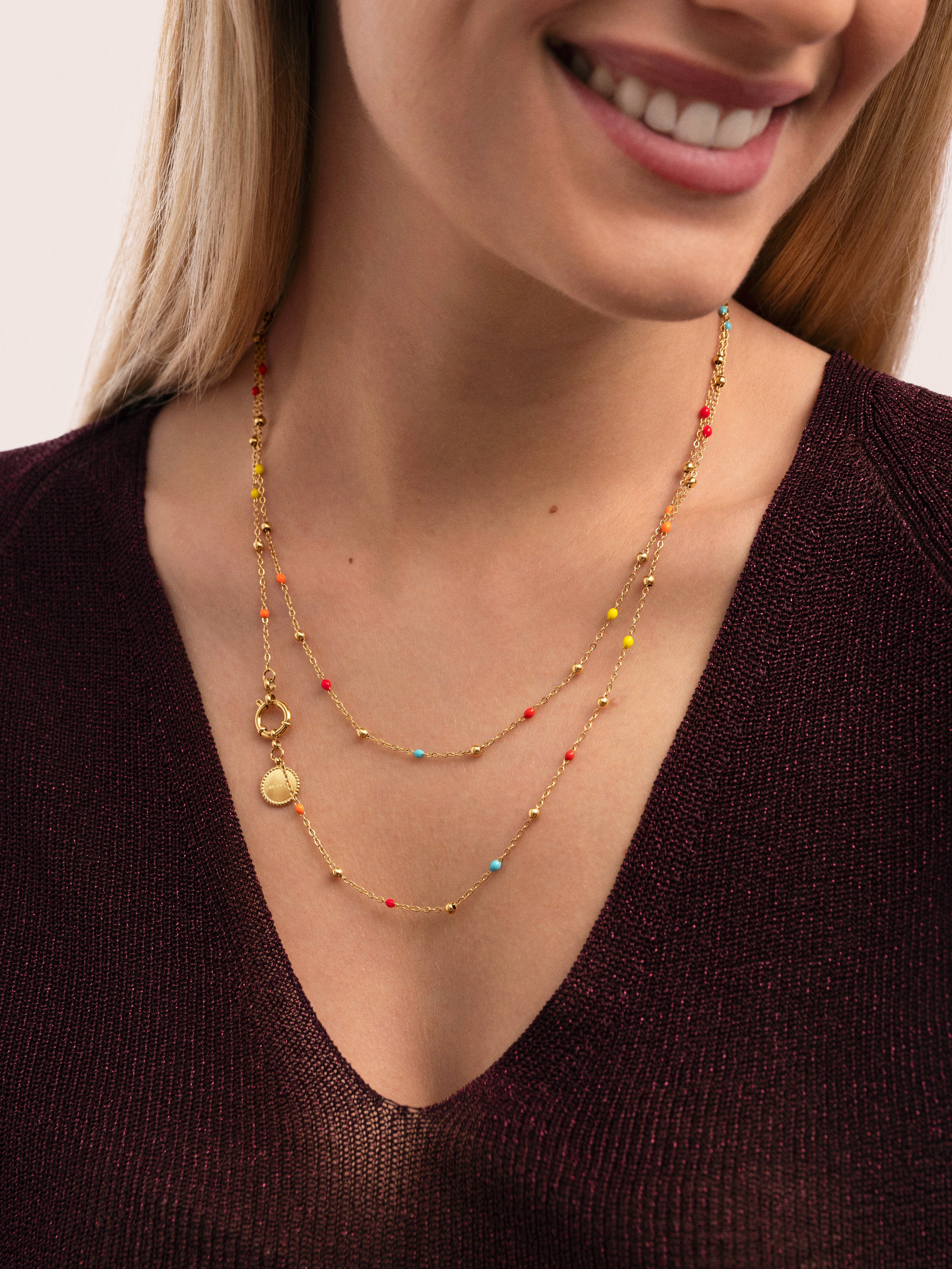 Long Dots L Colors Enamel Stainless Steel Gold Necklace
