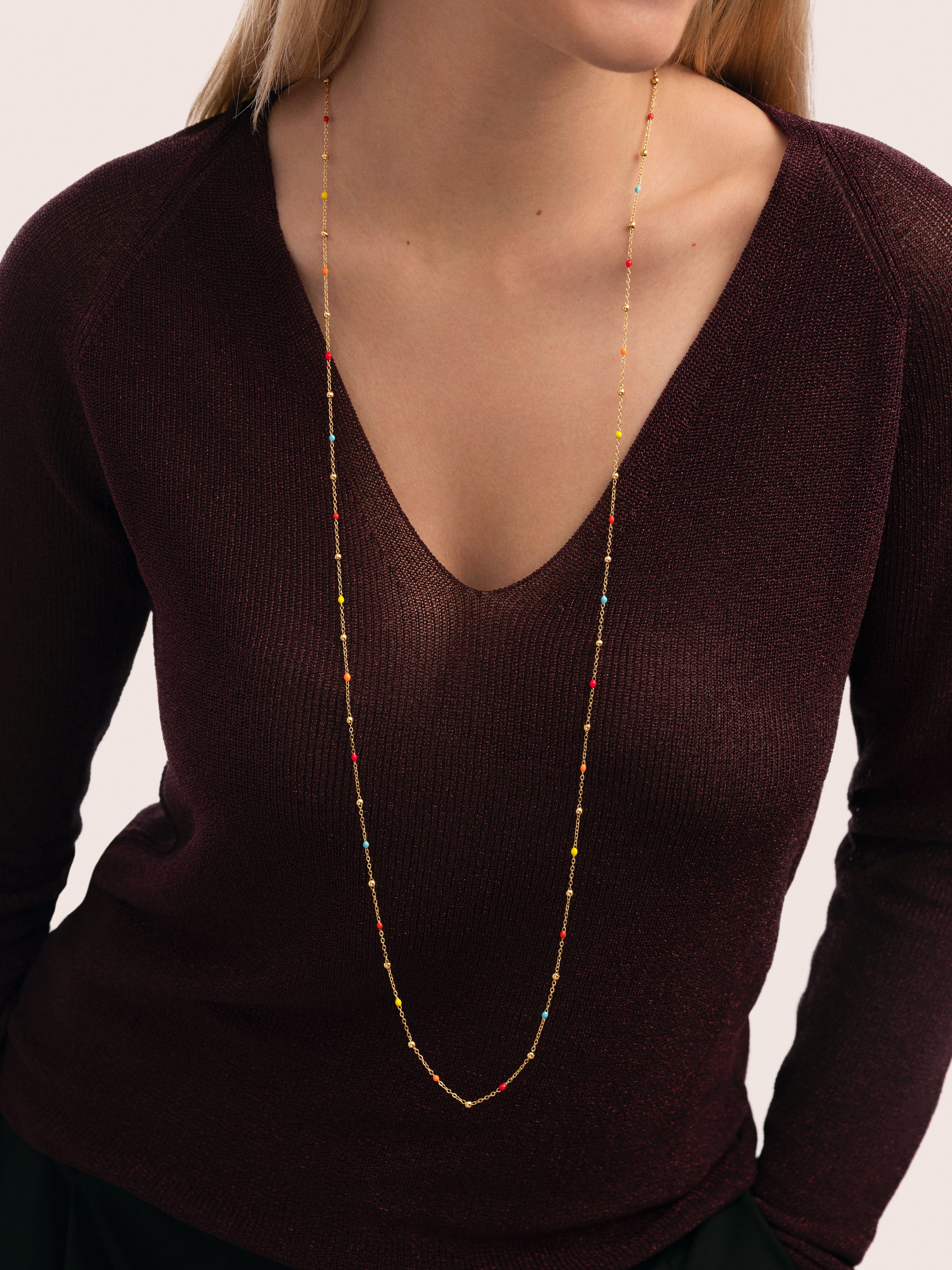 Long Dots L Colors Enamel Stainless Steel Gold Necklace