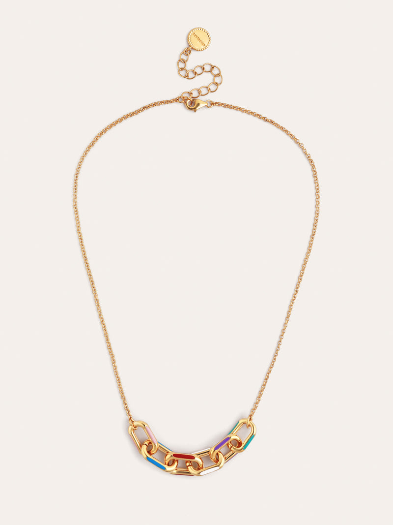Colar Link Rainbow Esmalte Banho Ouro