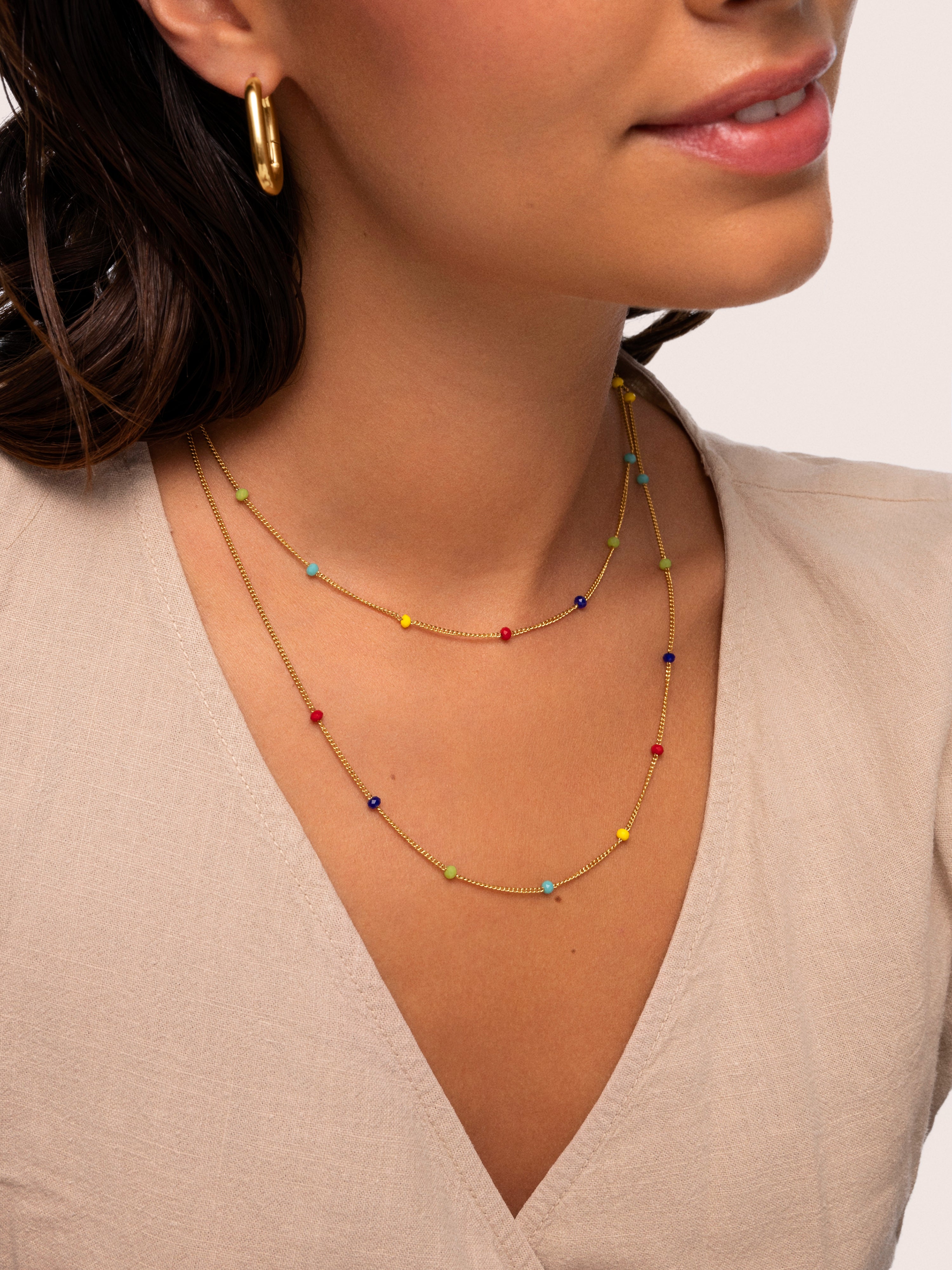 Collar Long Crystals Rainbow Acero Baño Oro