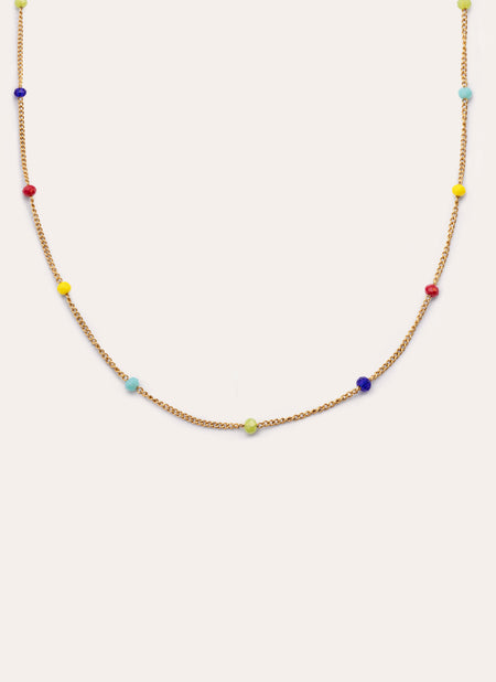 Collar Long Crystals Rainbow Acero Baño Oro