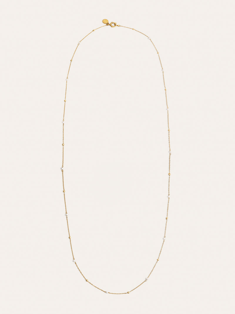 Long Pearl Dots Halskette Stahl, vergoldet