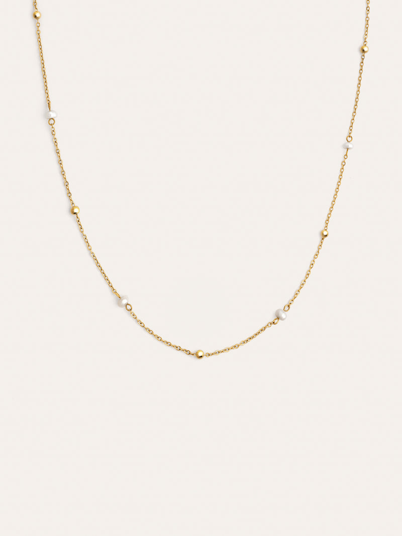 Long Pearl Dots Halskette Stahl, vergoldet