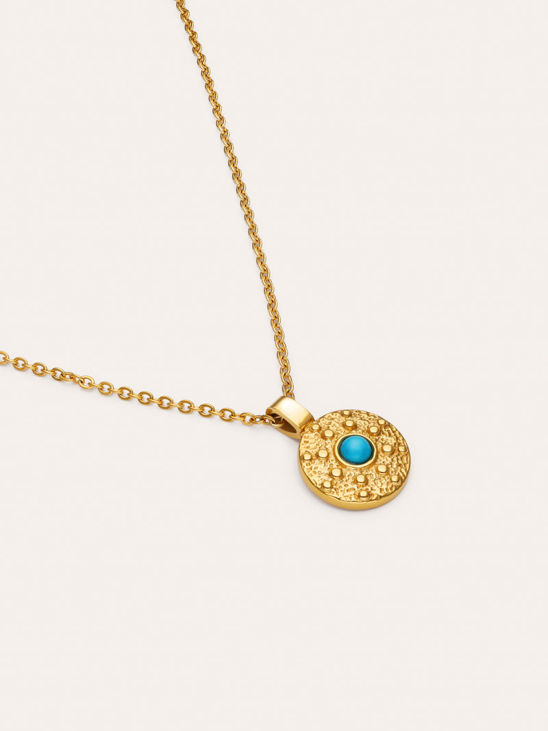 Colar Medallion Aqua Aço Banhado a Ouro