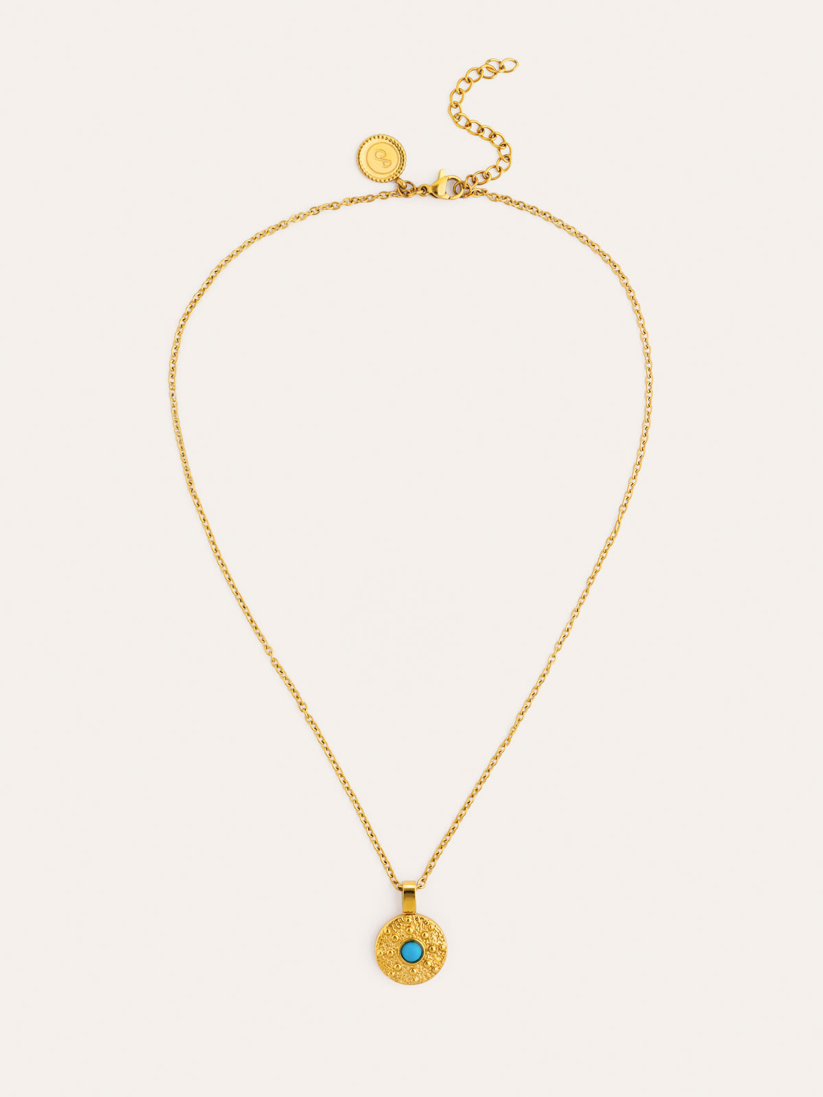 Colar Medallion Aqua Aço Banhado a Ouro - vista 4