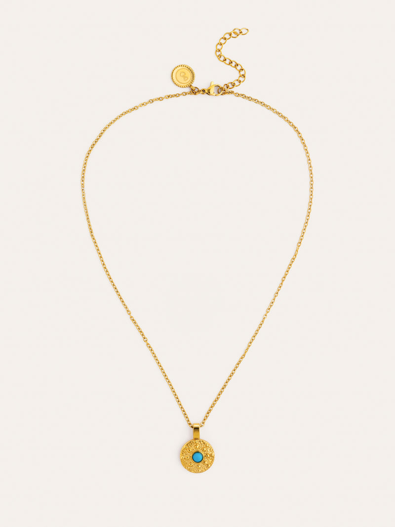 Colar Medallion Aqua Aço Banhado a Ouro