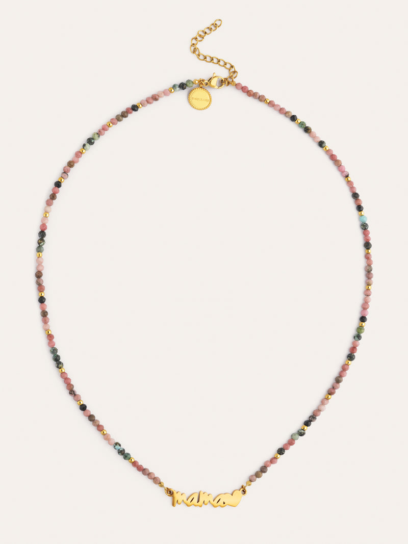 Collar Mamá Heart Tourmaline Acero Baño Oro