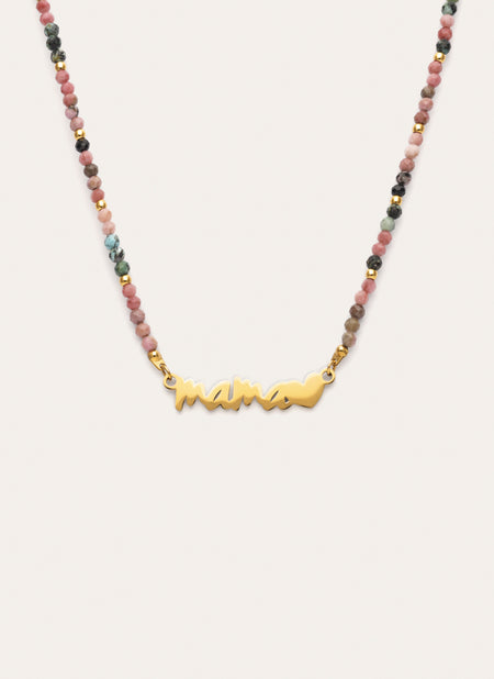 Collier Maman Heart Tourmaline Acier Plaqué Or