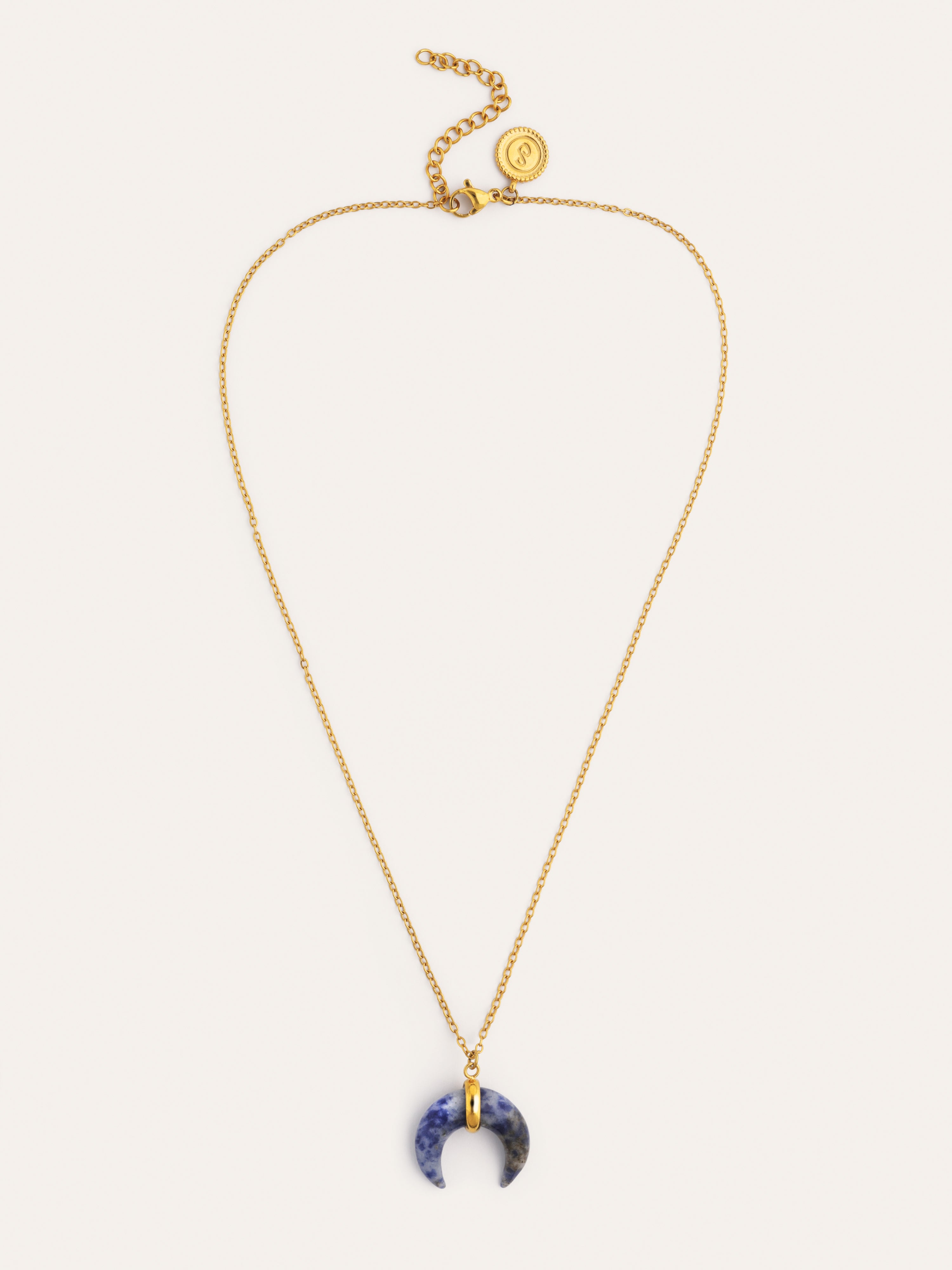 Halskette Mini Mond Blau Stahl mit 18kt Goldbeschichtung