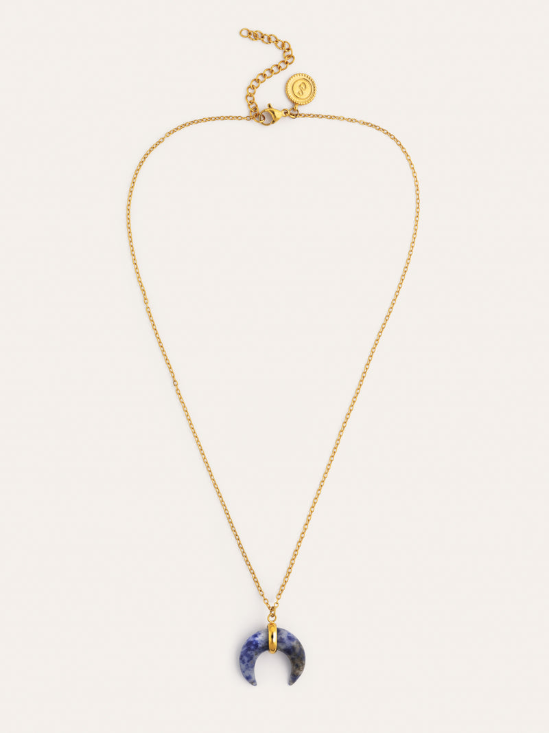 Halskette Mini Mond Blau Stahl mit 18kt Goldbeschichtung