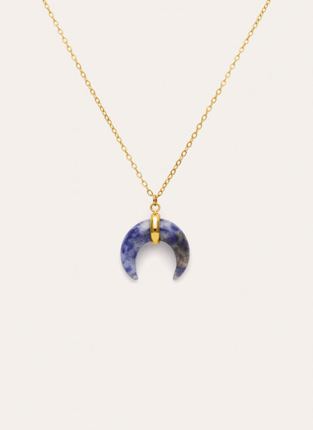 Halskette Mini Mond Blau Stahl mit 18kt Goldbeschichtung