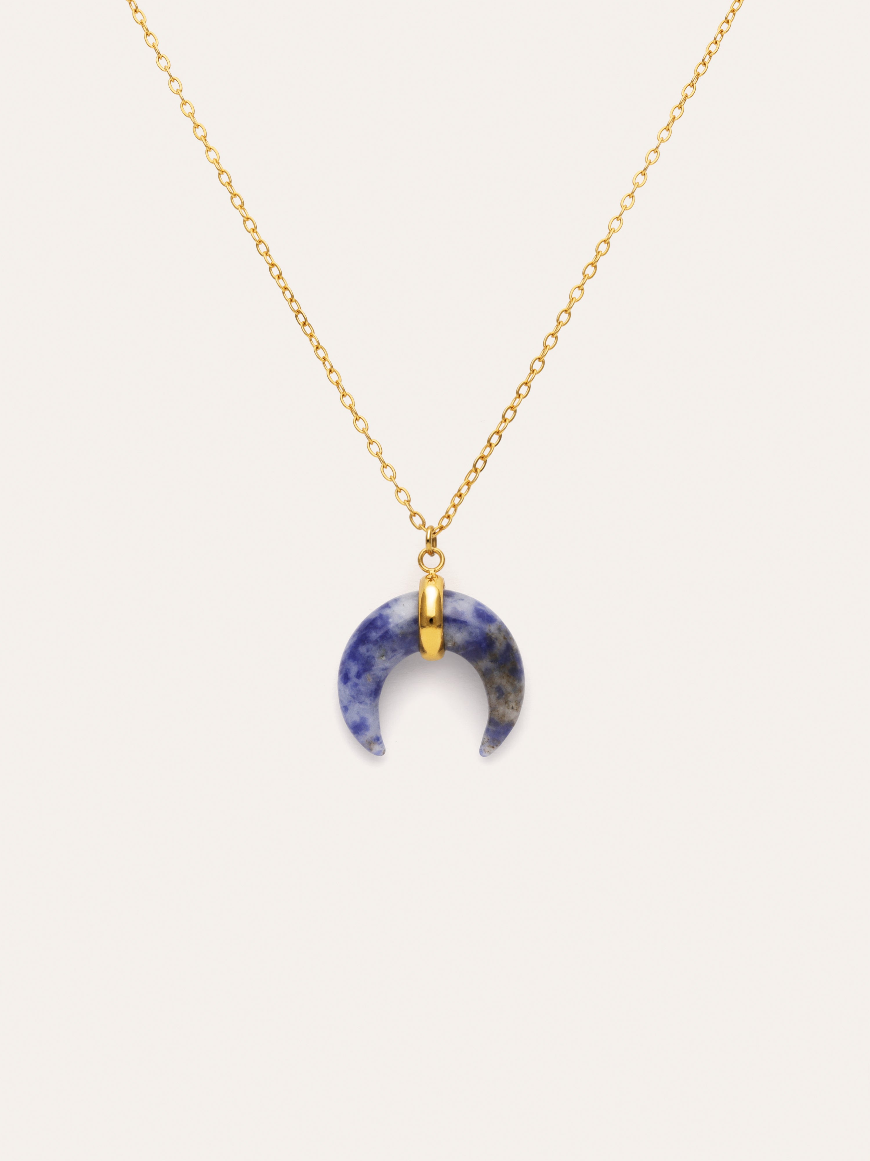 Halskette Mini Mond Blau Stahl mit 18kt Goldbeschichtung