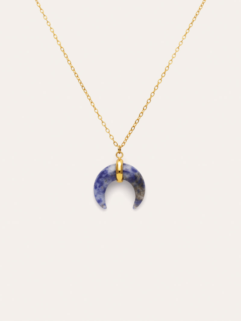 Halskette Mini Mond Blau Stahl mit 18kt Goldbeschichtung