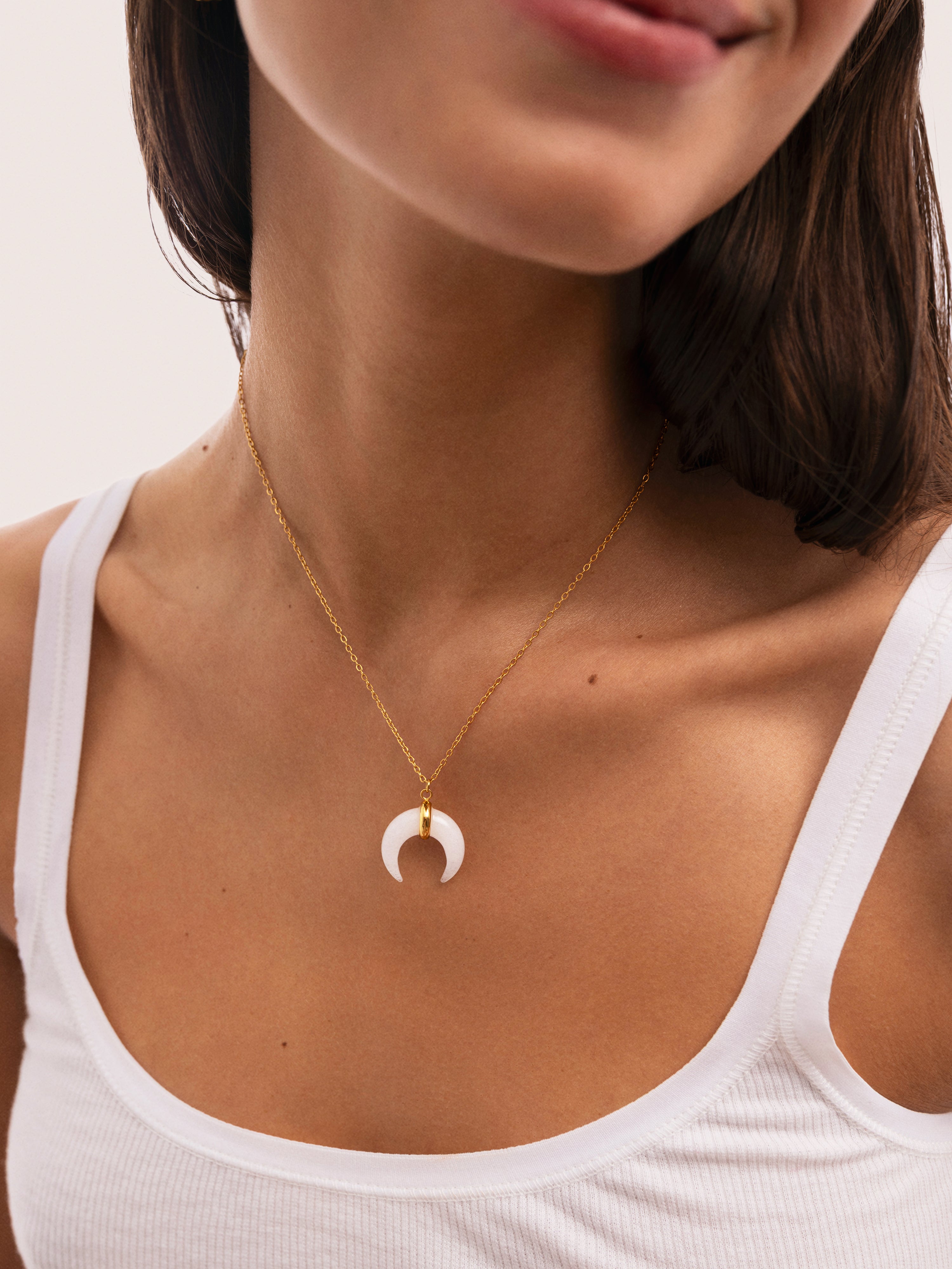 Mini Moon Halskette Weiß Stahl Vergoldet