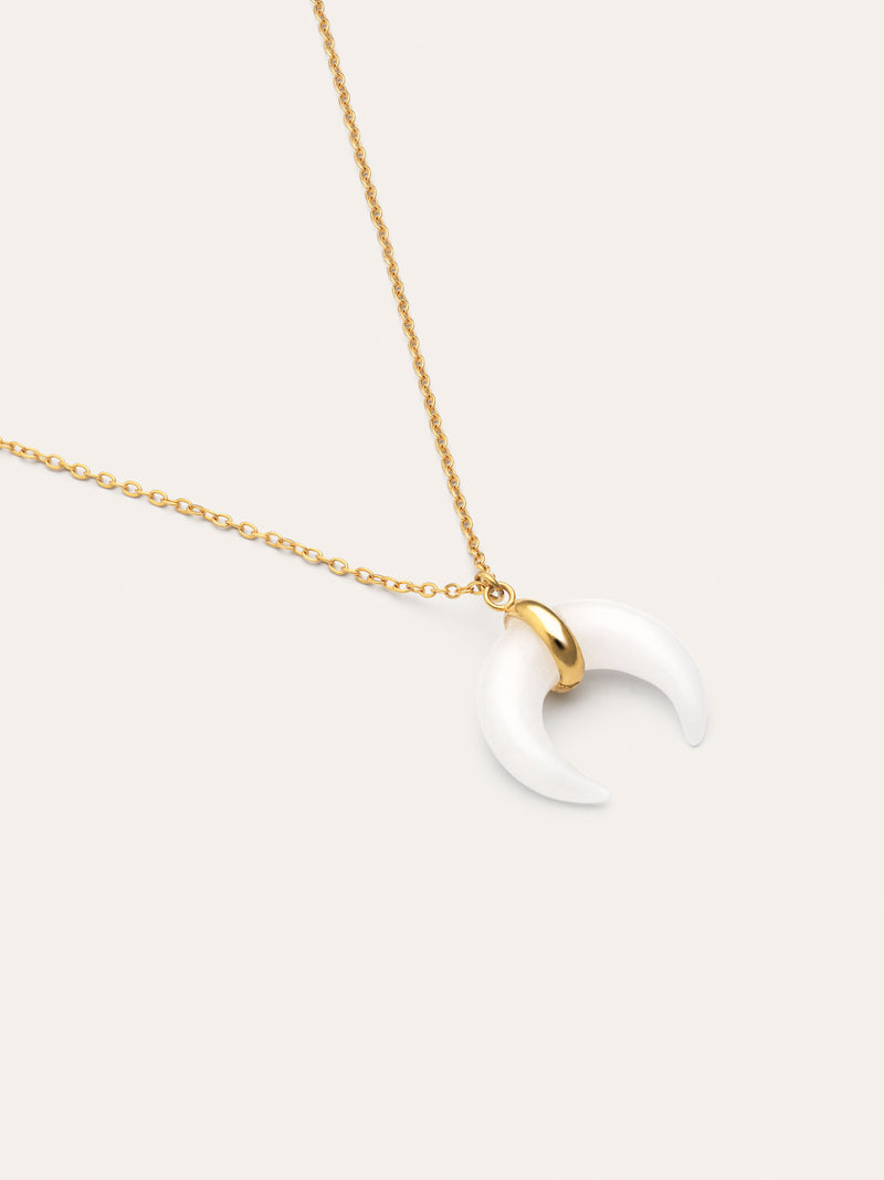 Mini Moon Halskette Weiß Stahl Vergoldet