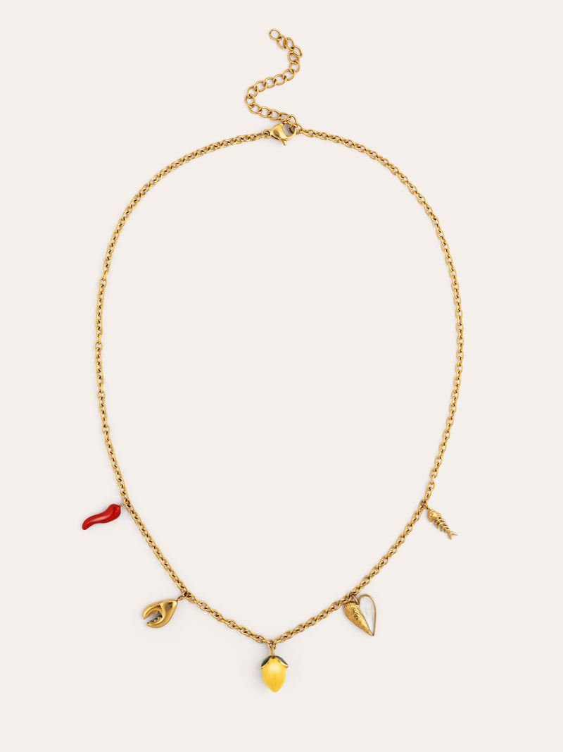 Collier Multicharm Apéritif Marin Acier Plaqué Or