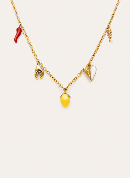 Collier Multicharm Apéritif Marin Acier Plaqué Or