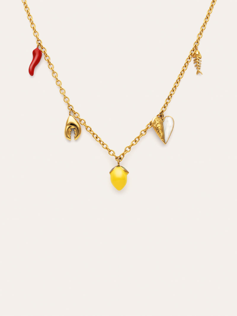 Collier Multicharm Apéritif Marin Acier Plaqué Or