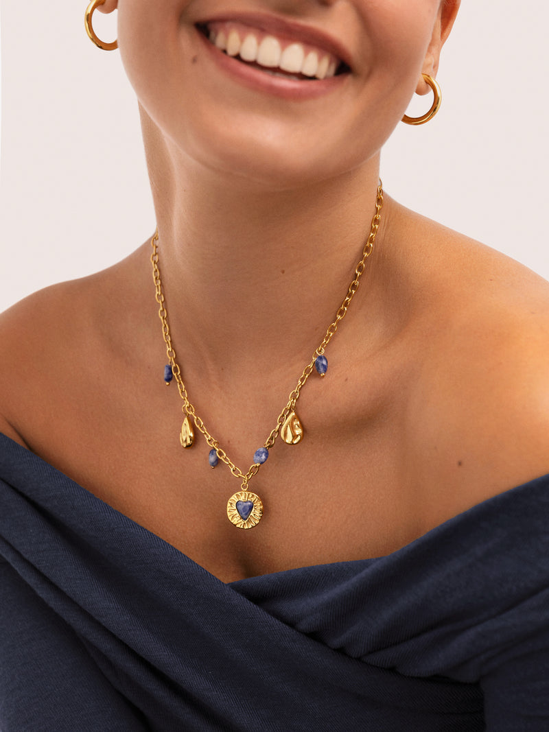 Colar Multicharms Denim Cianita Aço Banho a Ouro