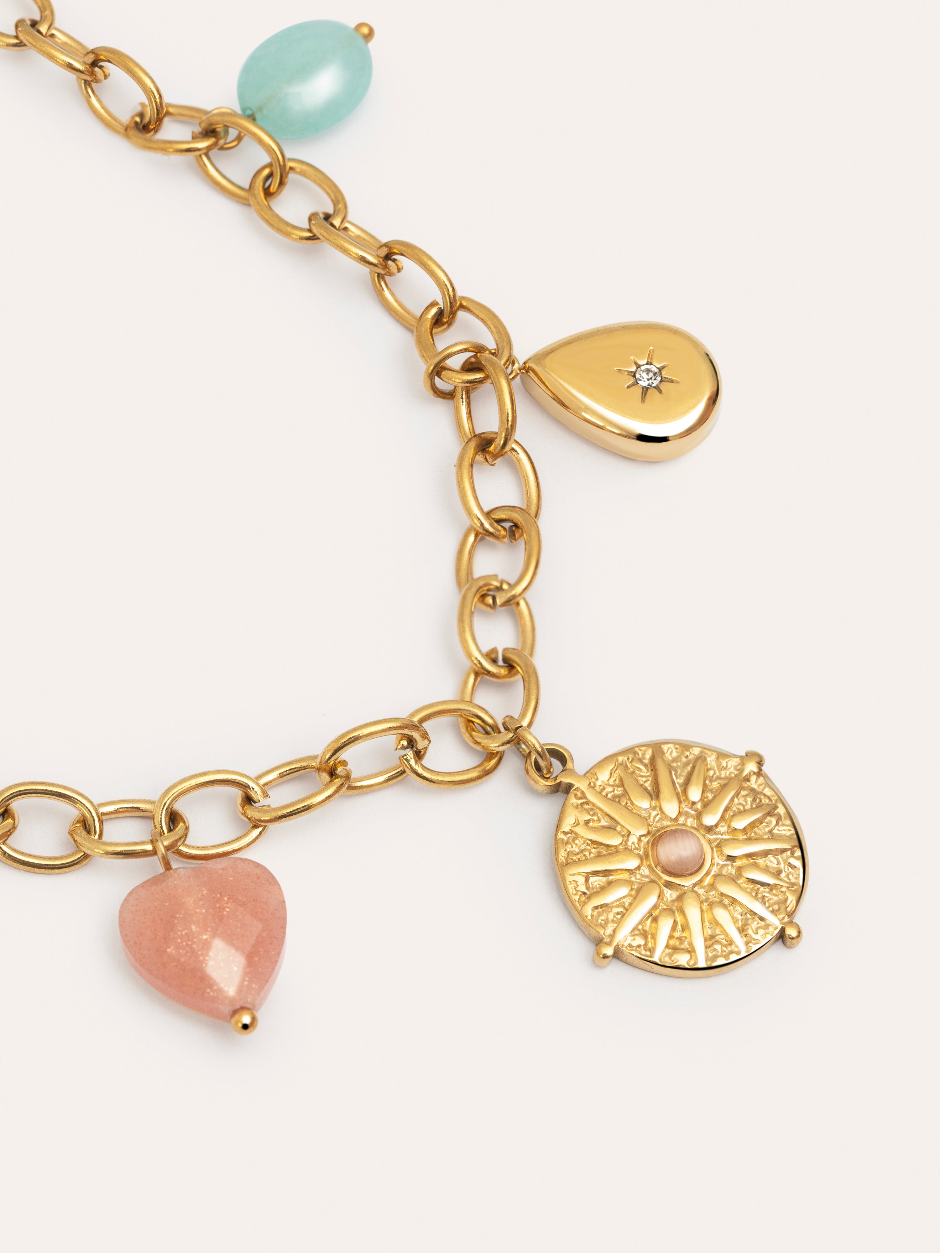 Collier Multicharms Soleil Acier Plaqué Or