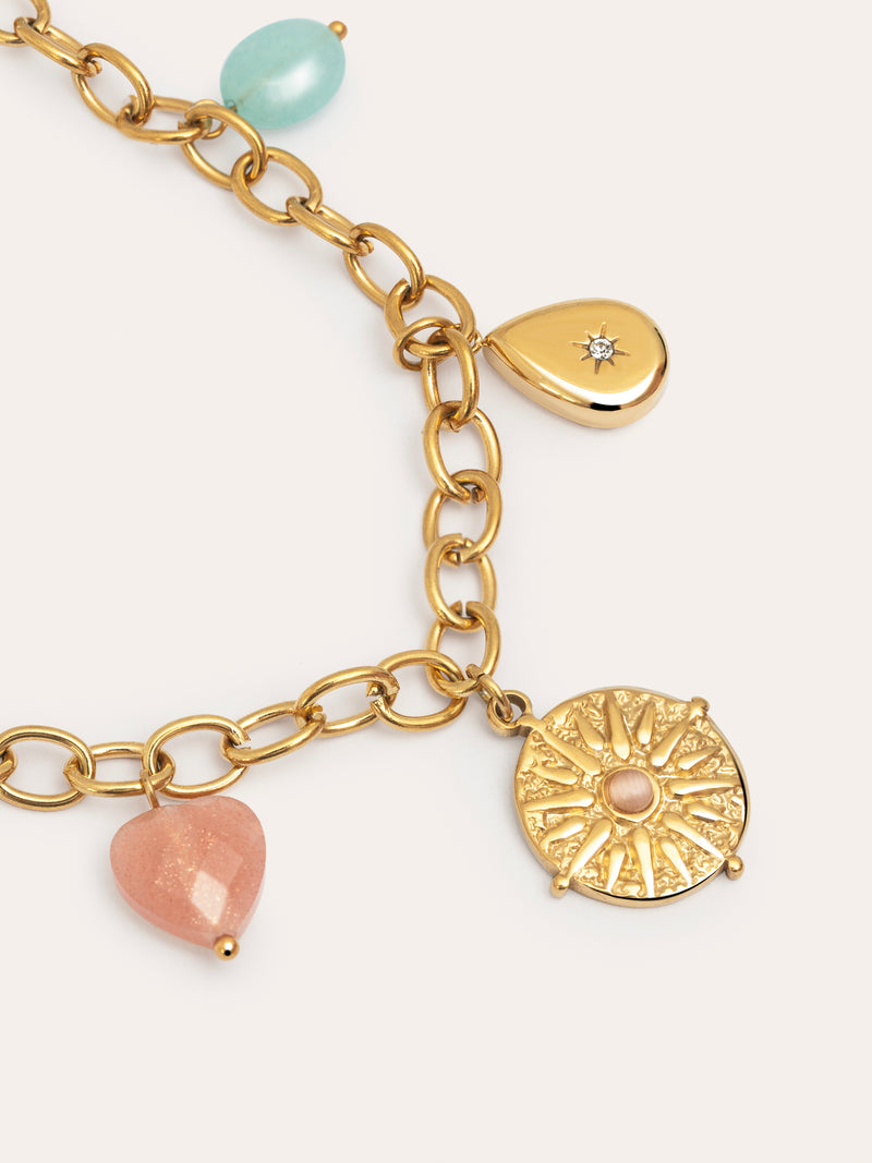 Collier Multicharms Soleil Acier Plaqué Or