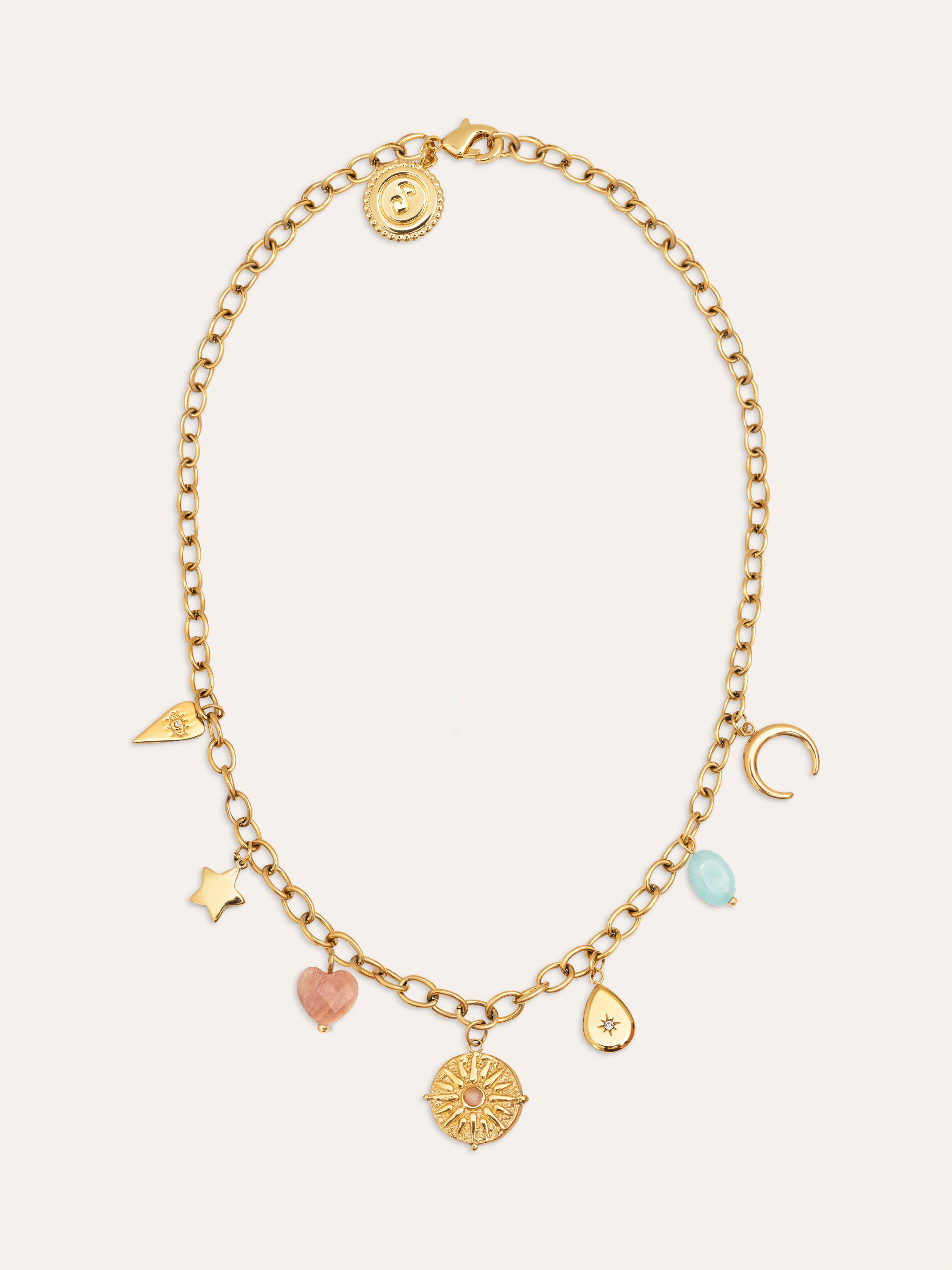 Collier Multicharms Soleil Acier Plaqué Or