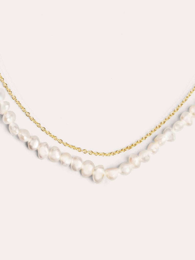 Pearl Chain Halskette Edelstahl, vergoldet